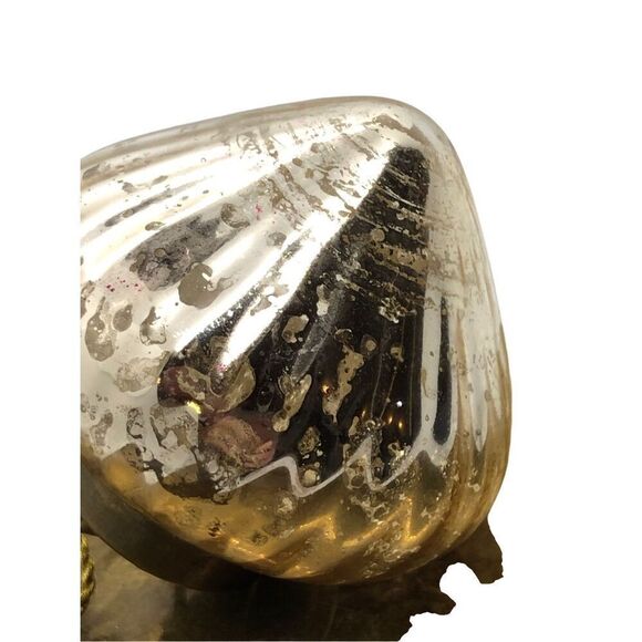 Vintage Mercury Glass Handblown Christmas Ornament Antique Gold With Bronze Topp - Picture 5 of 16